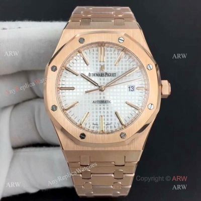 APS Swiss Replica AP 15400 Audemars Piguet Royal Oak Rose Gold Silver Dial Watch